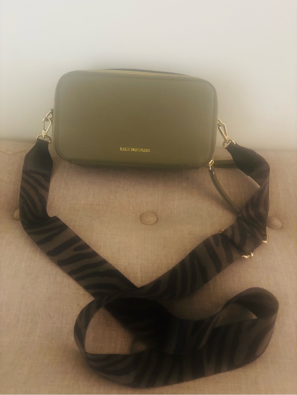 LK Bennett Olive Green Leather Crossbody with Patterned Strap
